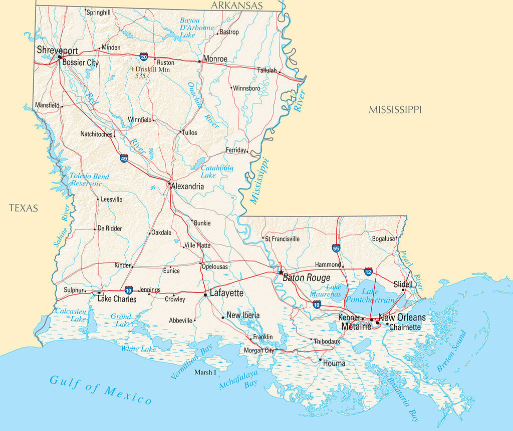Map of Louisiana LA - Reference Map Framed Push Pin Map