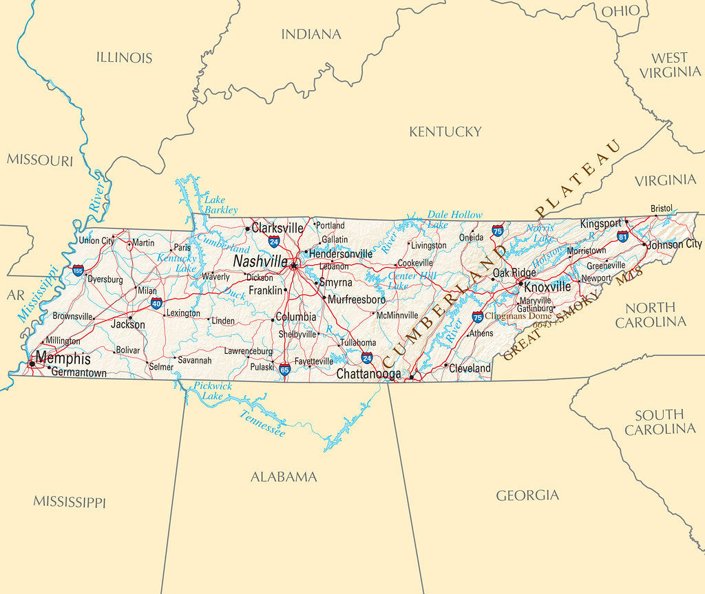 Map of Tennessee TN - Reference Map Framed Push Pin Map