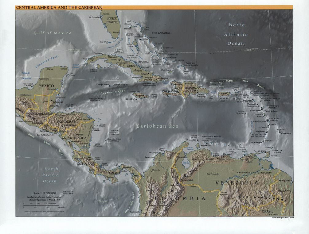 Map of Central America and the Caribbean Framed Push Pin Map