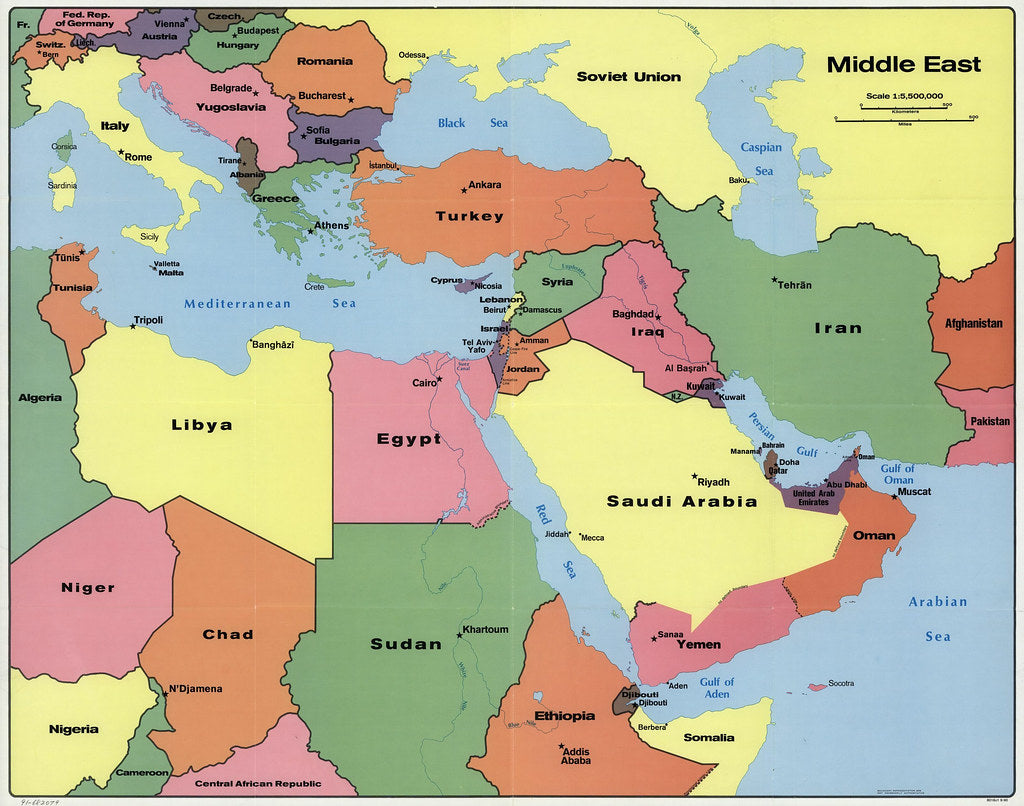 Map of Middle East Framed Push Pin Map