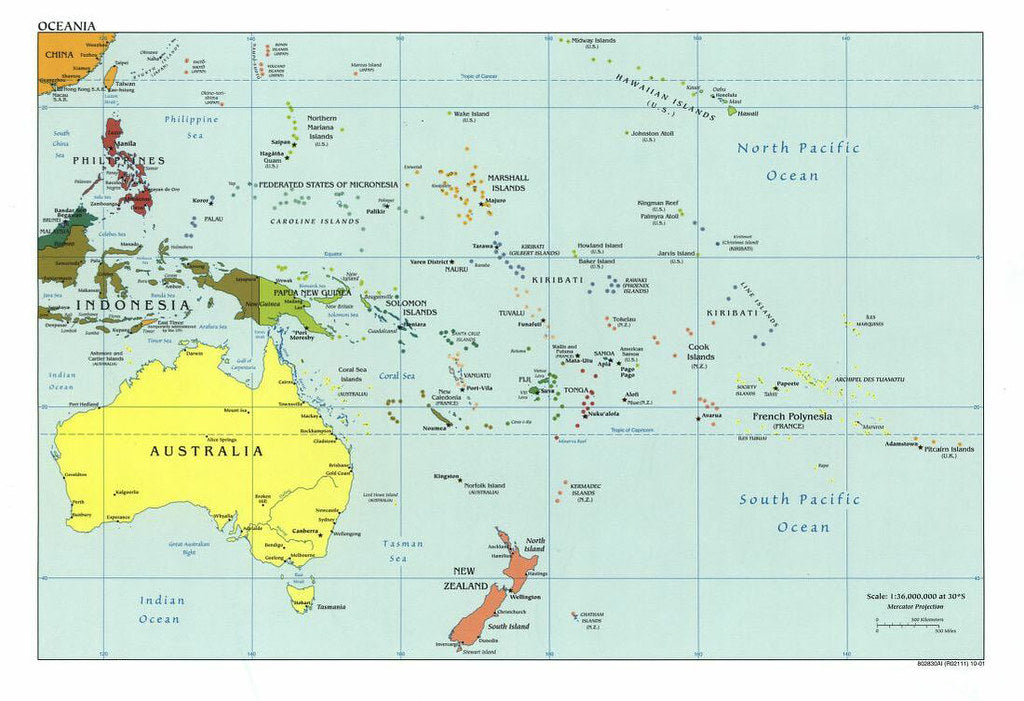 Map of Oceania Framed Push Pin Map