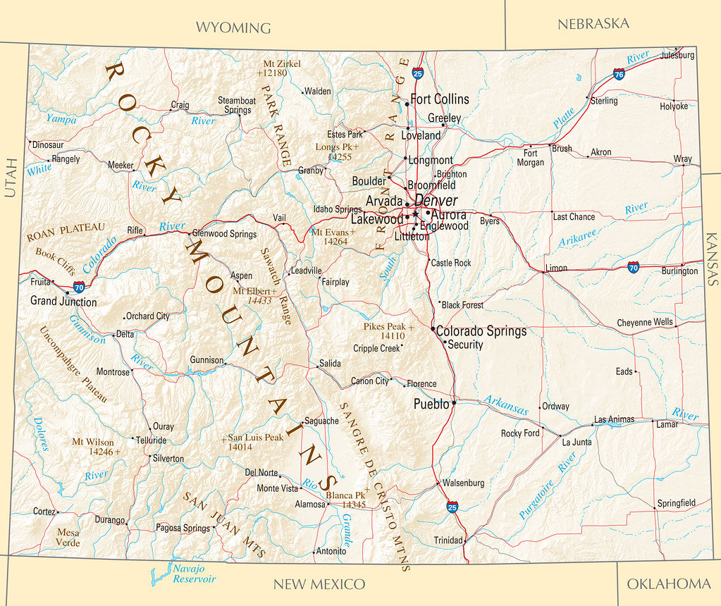 Map of Colorado CO - Reference Map Framed Push Pin Map