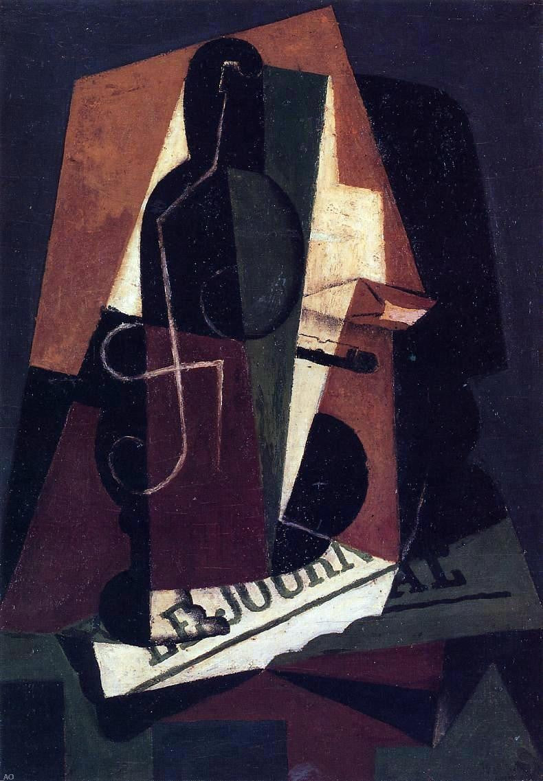 Juan Gris Bottle and Glass - Hand Painted Oil Painting