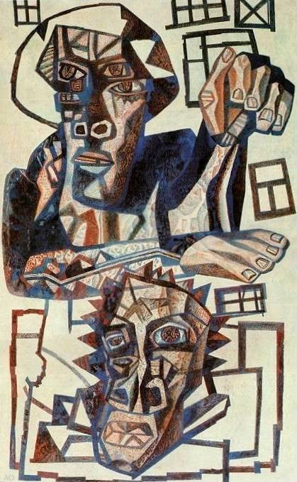 Pavel Filonov Two Heads - Hand Painted Oil Painting