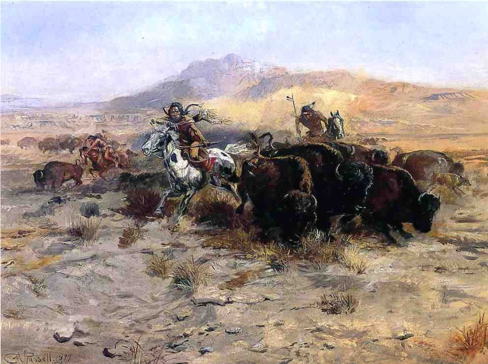 Charles Marion Russell Buffalo Hunt - Hand Painted Oil Painting