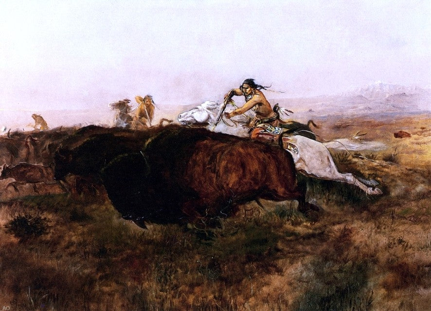 Charles Marion Russell Buffalo Hunt # 10 - Hand Painted Oil Painting