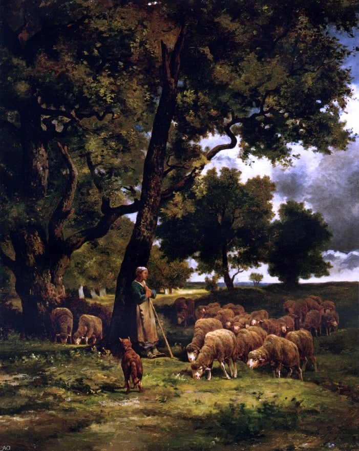 Charles Emile Jacque The Shepherdess and Her Flock - Hand Painted Oil Painting
