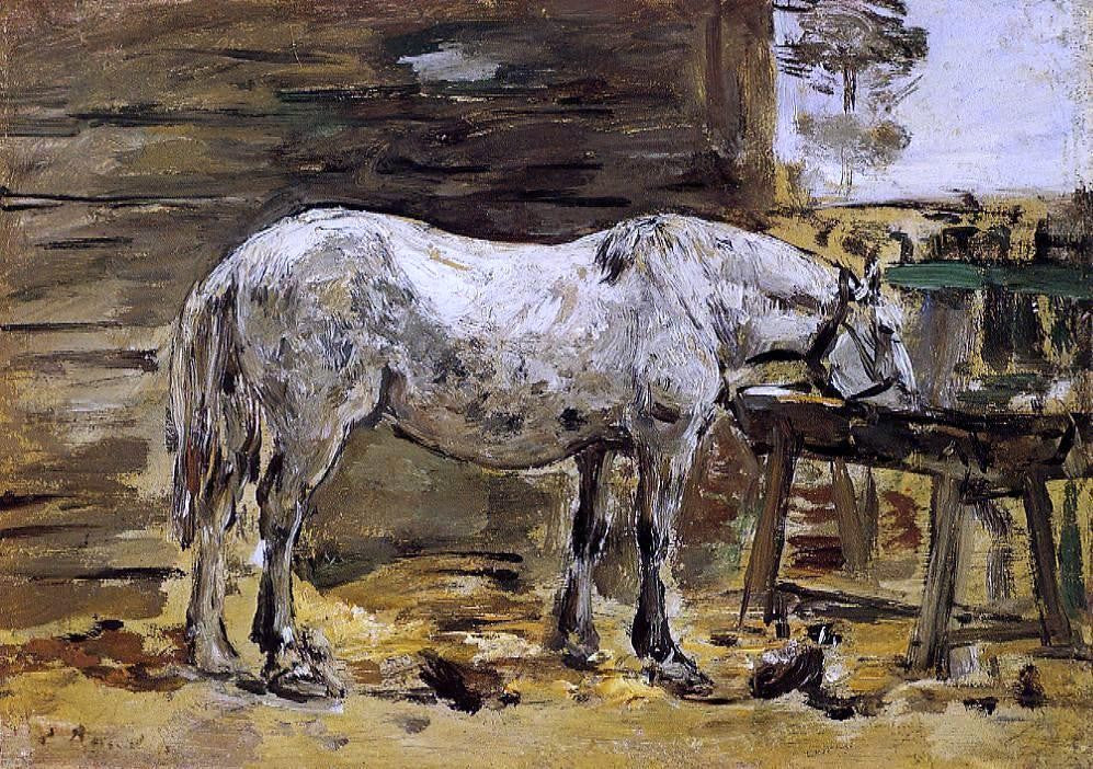 Eugene-Louis Boudin White Horse at the Feeding Trough - Hand Painted Oil Painting