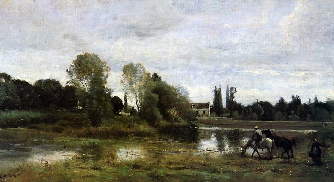 Jean-Baptiste-Camille Corot Ville d'Avray - The Horses Watering Place - Hand Painted Oil Painting