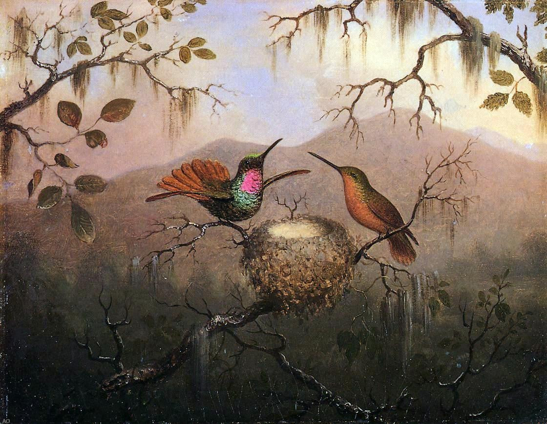 Martin Johnson Heade Two Hummingbirds at a Nest - Hand Painted Oil Painting