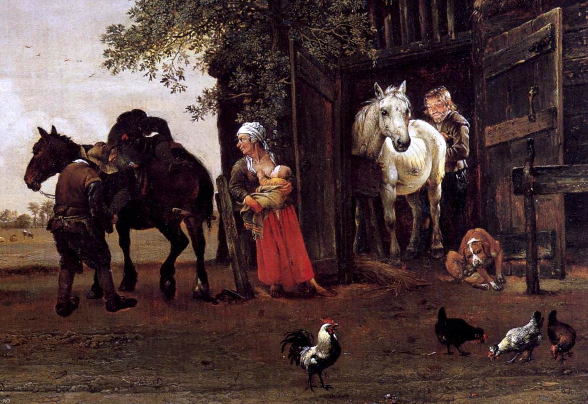 Paulus Potter Figures with Horses by a Stable (detail) - Hand Painted Oil Painting