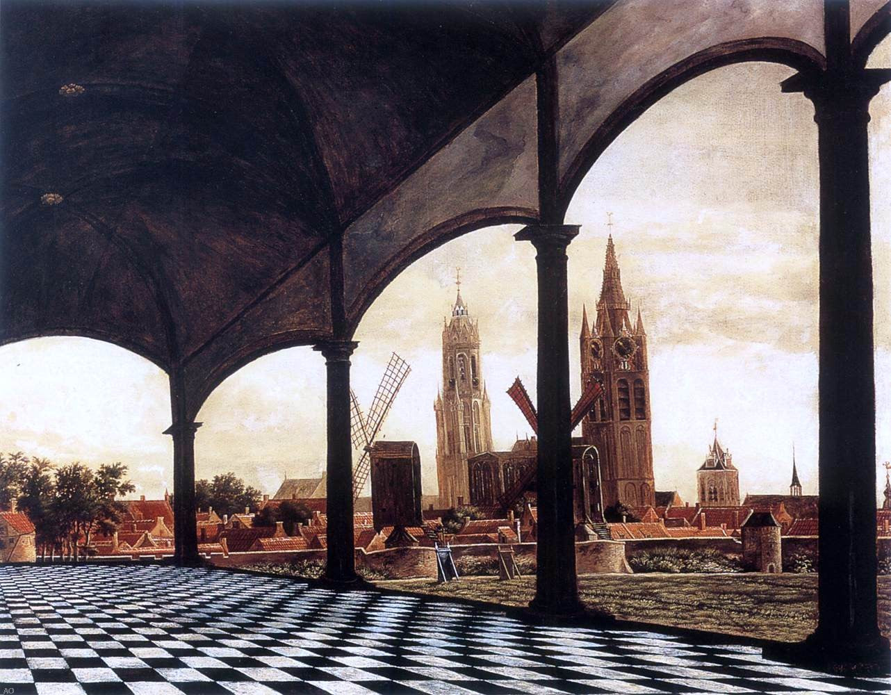 Daniel Vosmaer A View of Delft through an Imaginary Loggia - Hand Painted Oil Painting