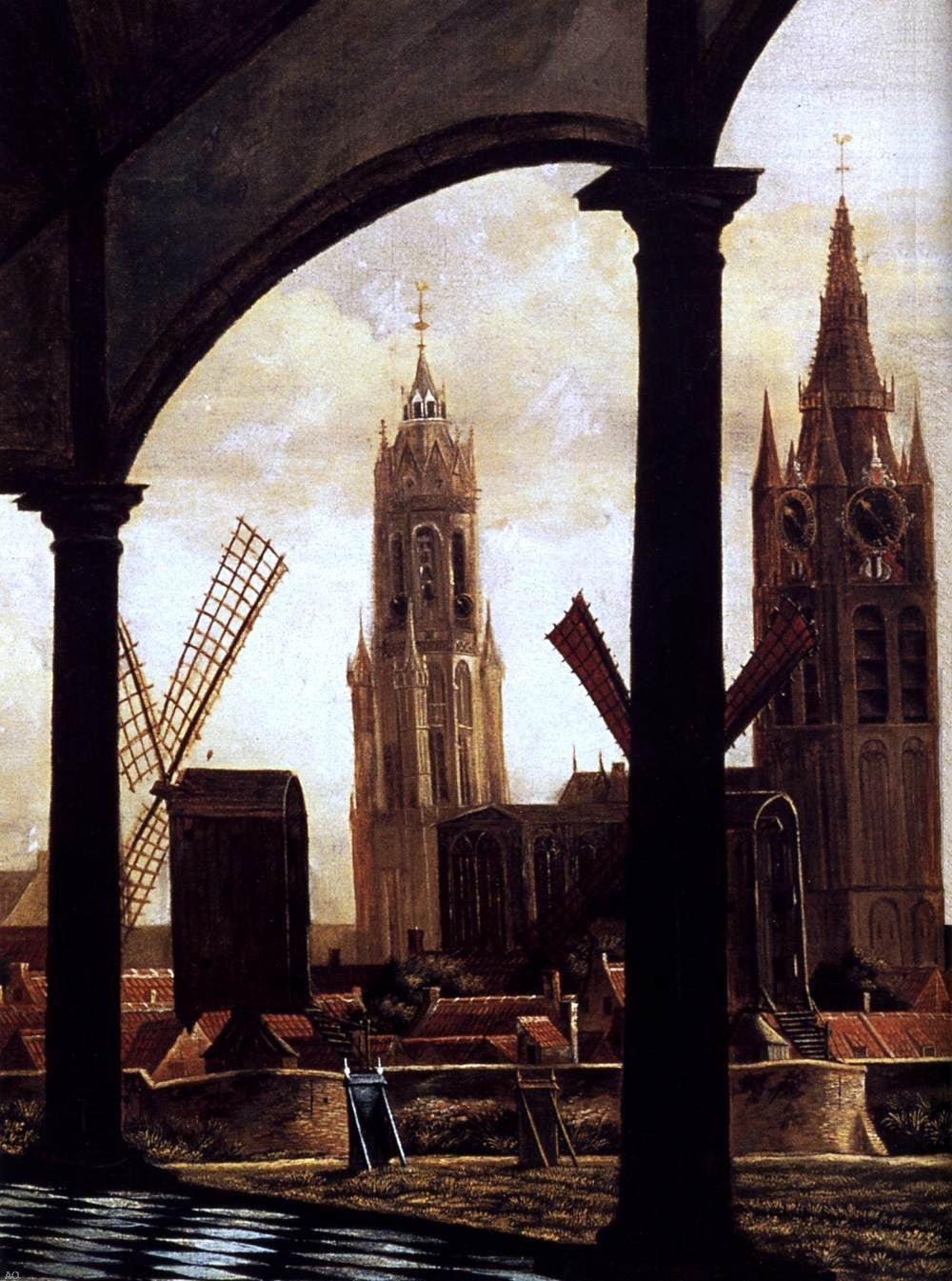 Daniel Vosmaer A View of Delft through an Imaginary Loggia (detail) - Hand Painted Oil Painting