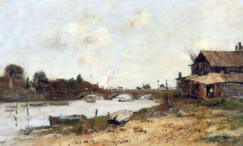 Eugene-Louis Boudin Bridge over the Touques at Deauville - Hand Painted Oil Painting