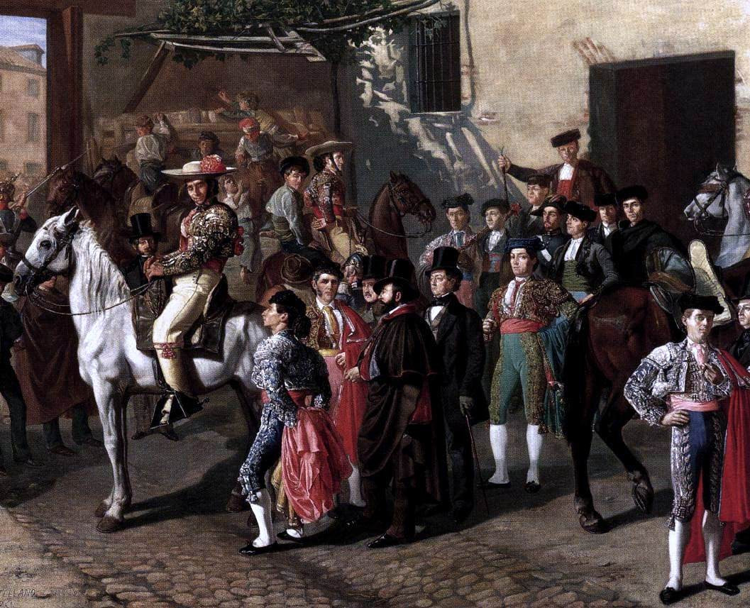 Manuel Castellano Horses in a Courtyard by the Bullring before the Bullfight, Madrid (detail) - Hand Painted Oil Painting