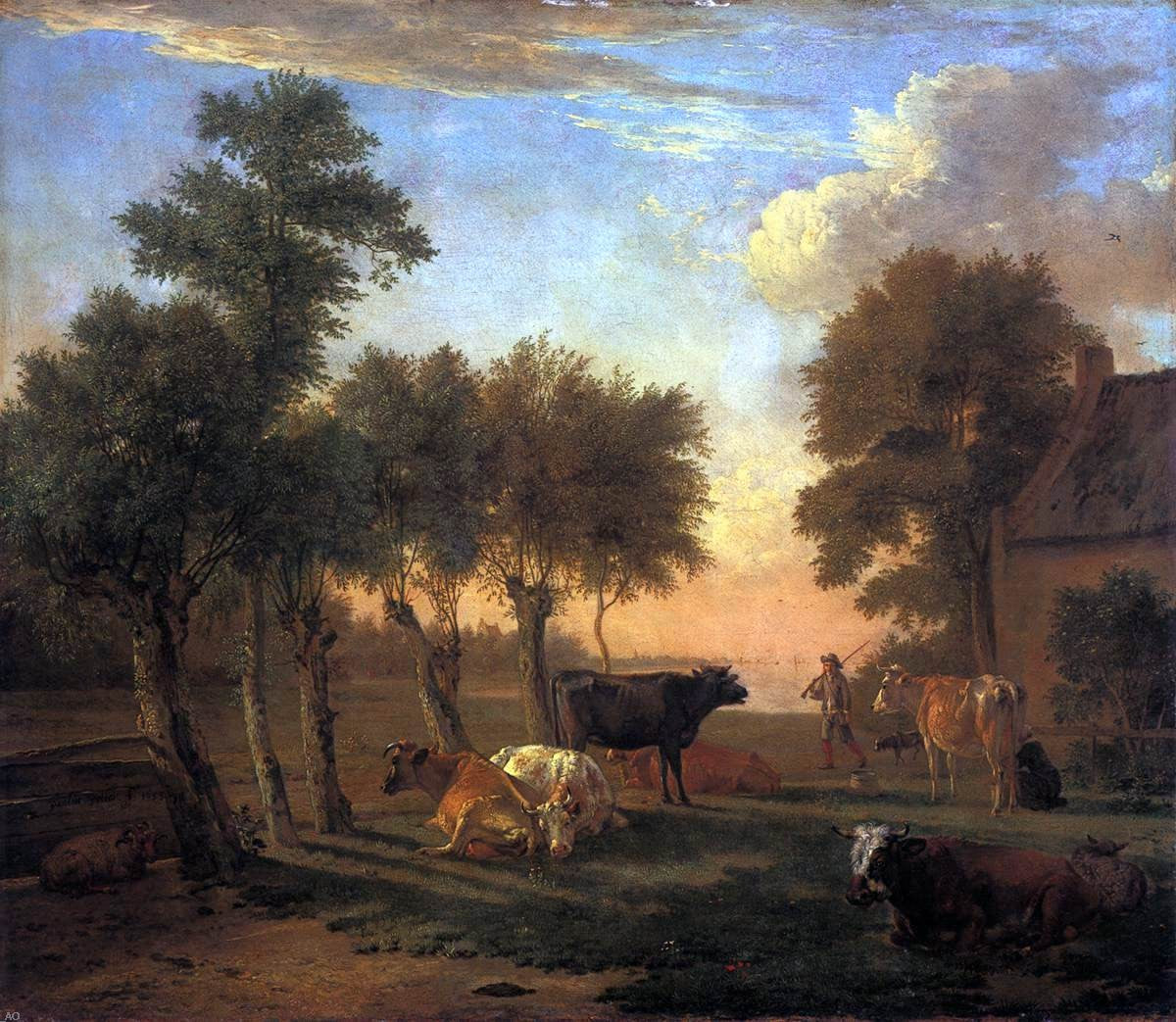 Paulus Potter Cows in a Meadow by a Farm - Hand Painted Oil Painting