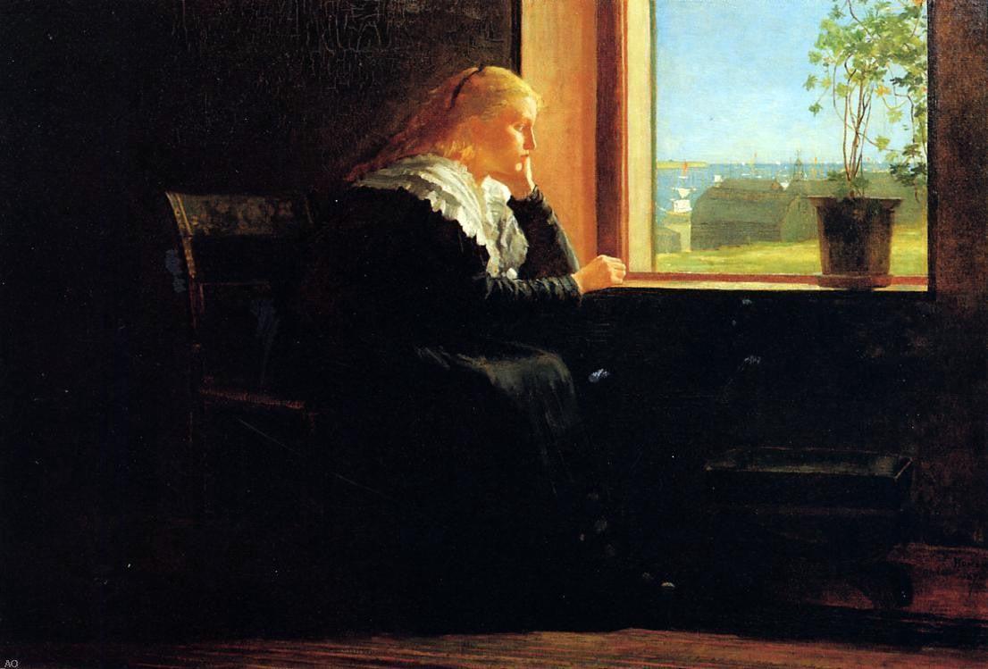 Winslow Homer Looking out to Sea (also known as Female Figure in Black near a Window) - Hand Painted Oil Painting