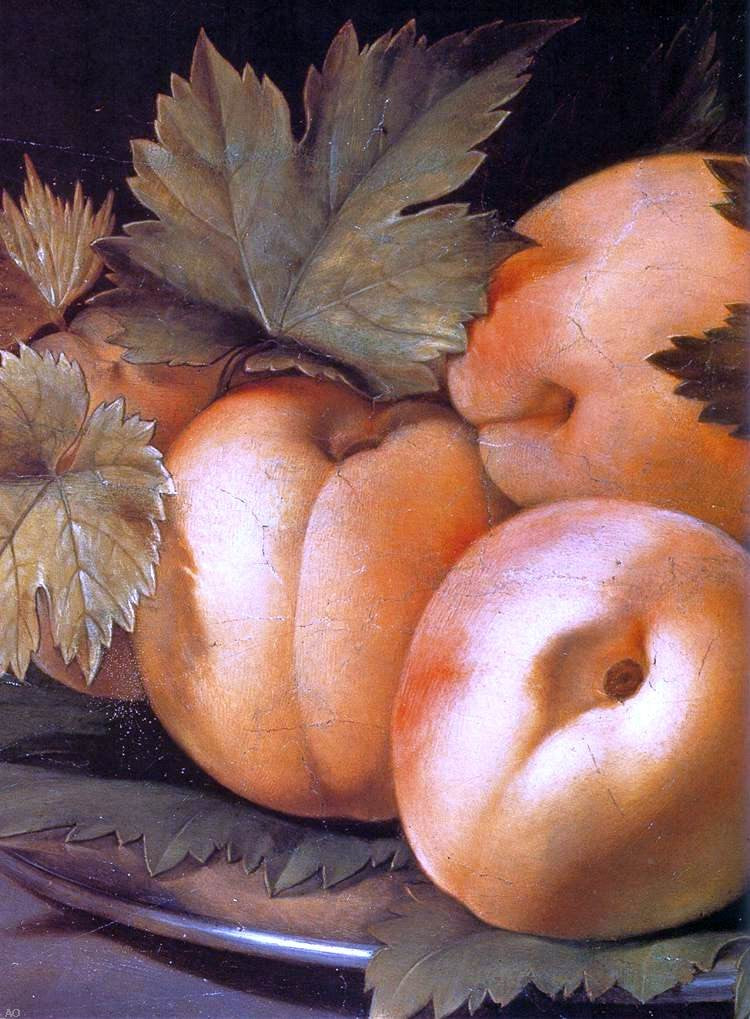 Giovanni Ambrogio Figino Metal Plate with Peaches and Vine Leaves (detail) - Hand Painted Oil Painting