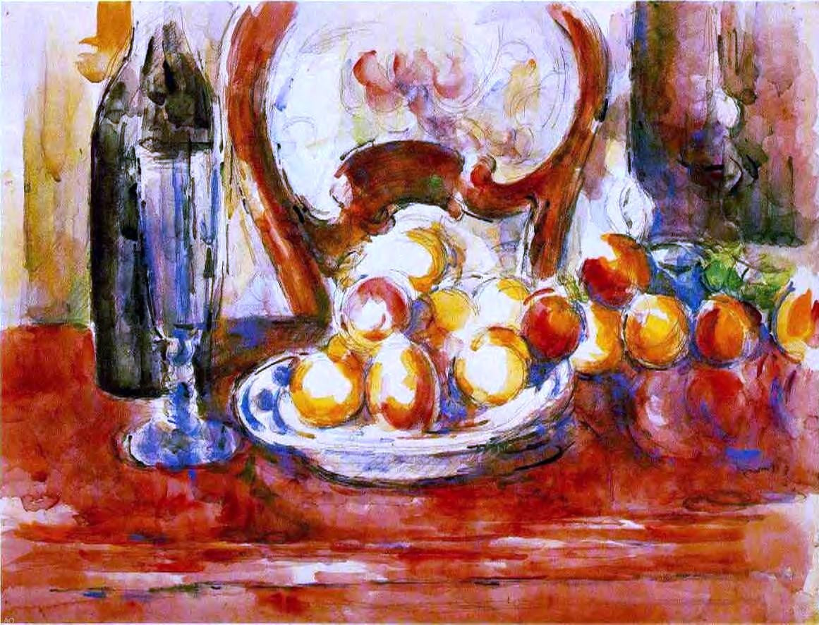 Paul Cezanne Still Life - Apples, a Bottle and Chairback - Hand Painted Oil Painting
