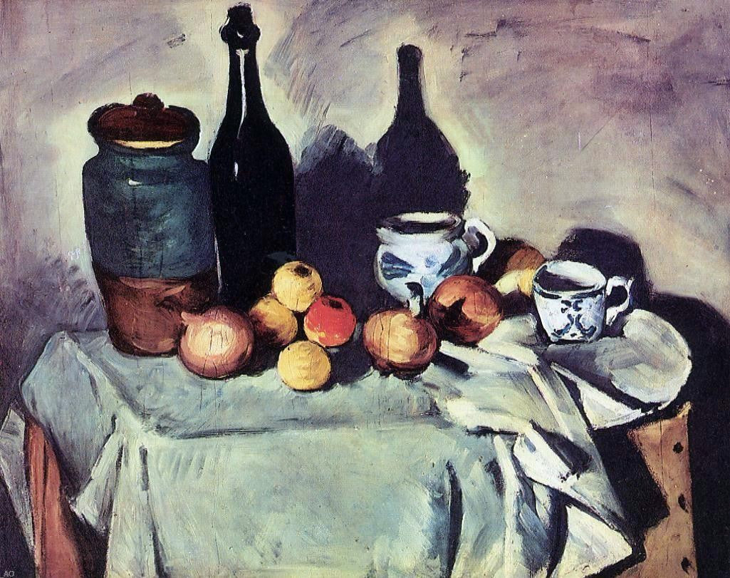 Paul Cezanne Still Life - Post, Bottle, Cup and Fruit - Hand Painted Oil Painting