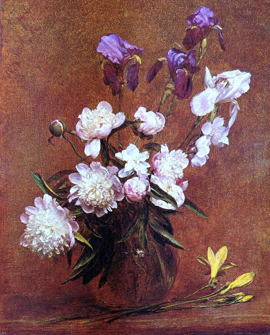 Henri Fantin-Latour Bouquet of Peonies and Iris - Hand Painted Oil Painting