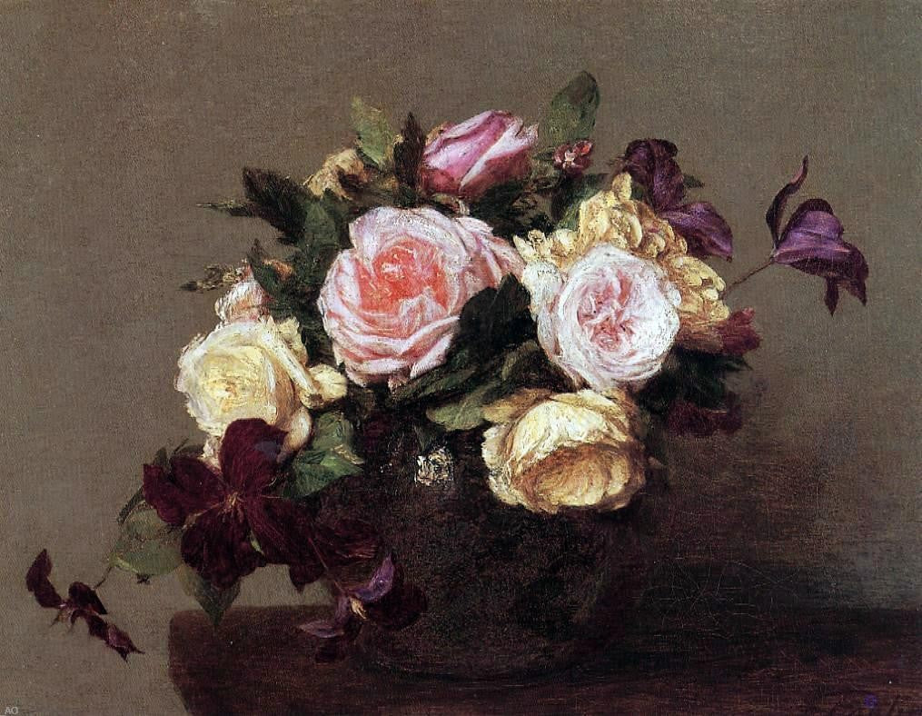 Henri Fantin-Latour Roses and Clematis - Hand Painted Oil Painting