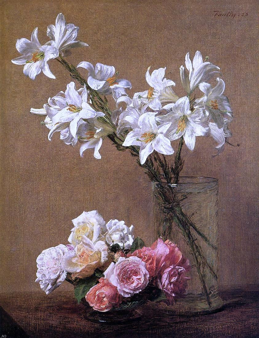 Henri Fantin-Latour Roses and Lilies - Hand Painted Oil Painting