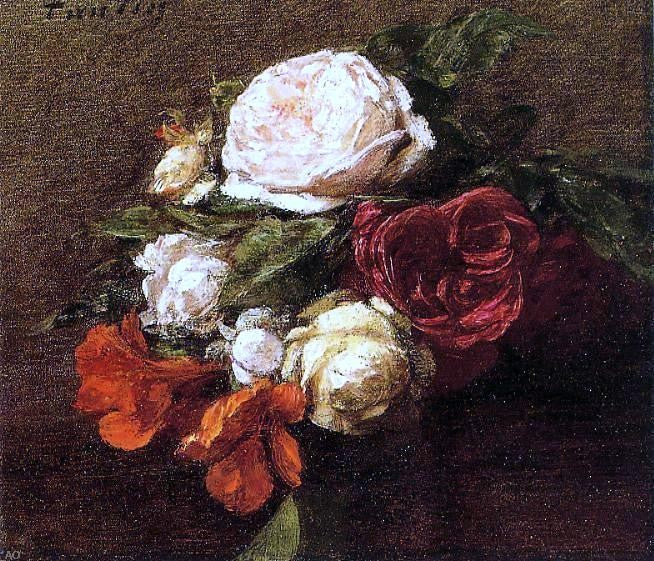 Henri Fantin-Latour Roses and Nasturtiums - Hand Painted Oil Painting