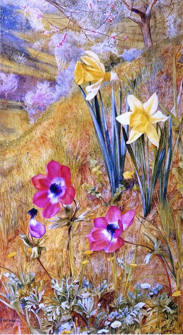 Henry Roderick Newman Anemones and Daffodils - Hand Painted Oil Painting
