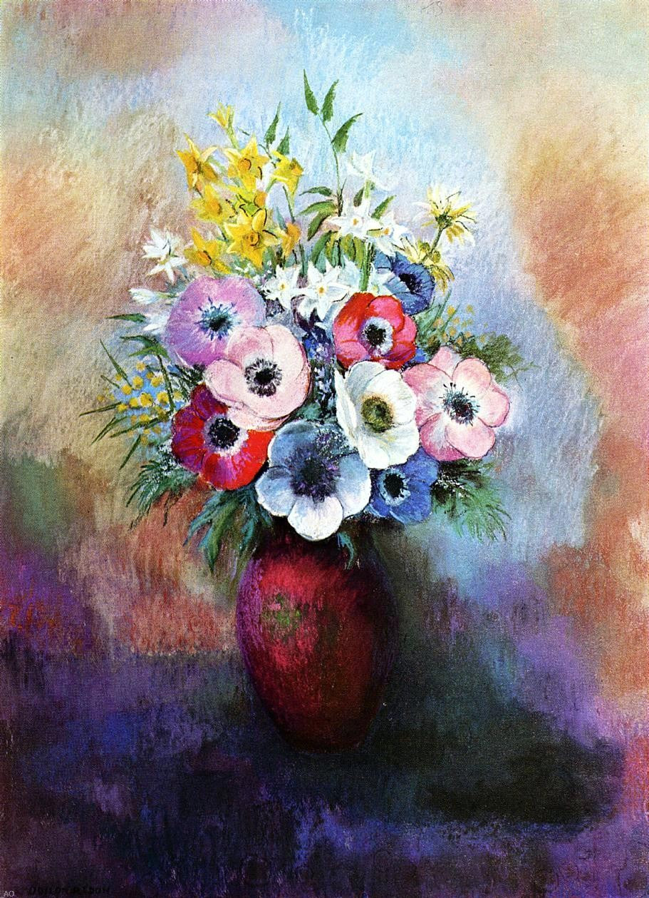 Odilon Redon Anemones - Hand Painted Oil Painting