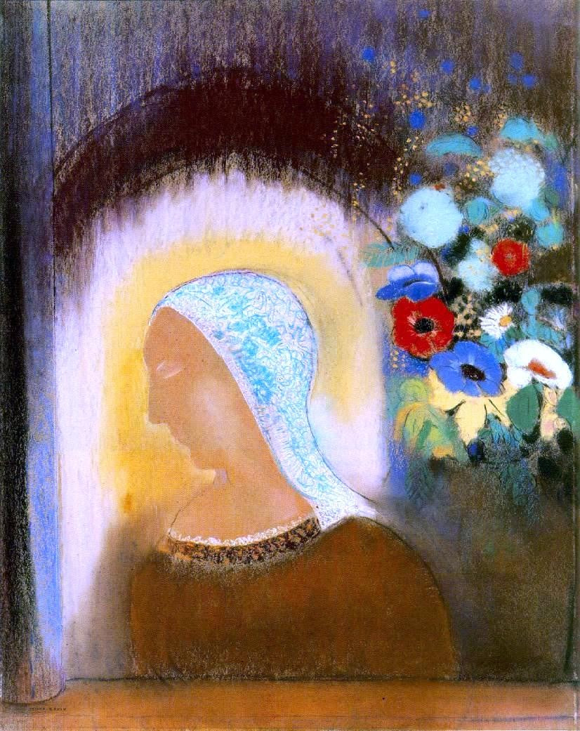  Odilon Redon Profile and Flowers - Hand Painted Oil Painting