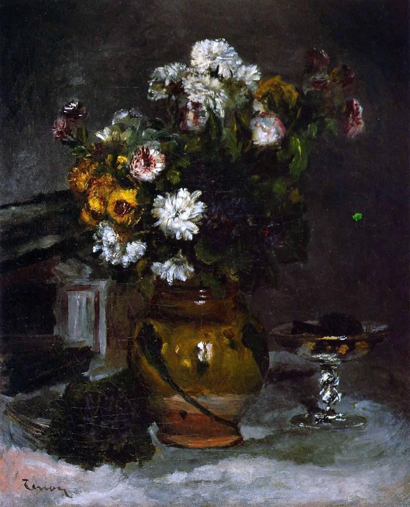 Pierre Auguste Renoir Flowers in a Vase and a Glass of Champagne - Hand Painted Oil Painting