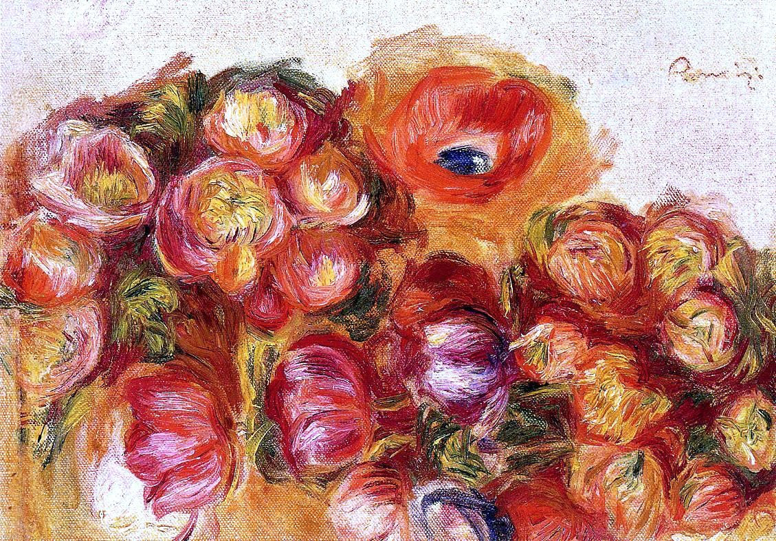 Pierre Auguste Renoir Study of Flowers - Anemones and Tulips - Hand Painted Oil Painting