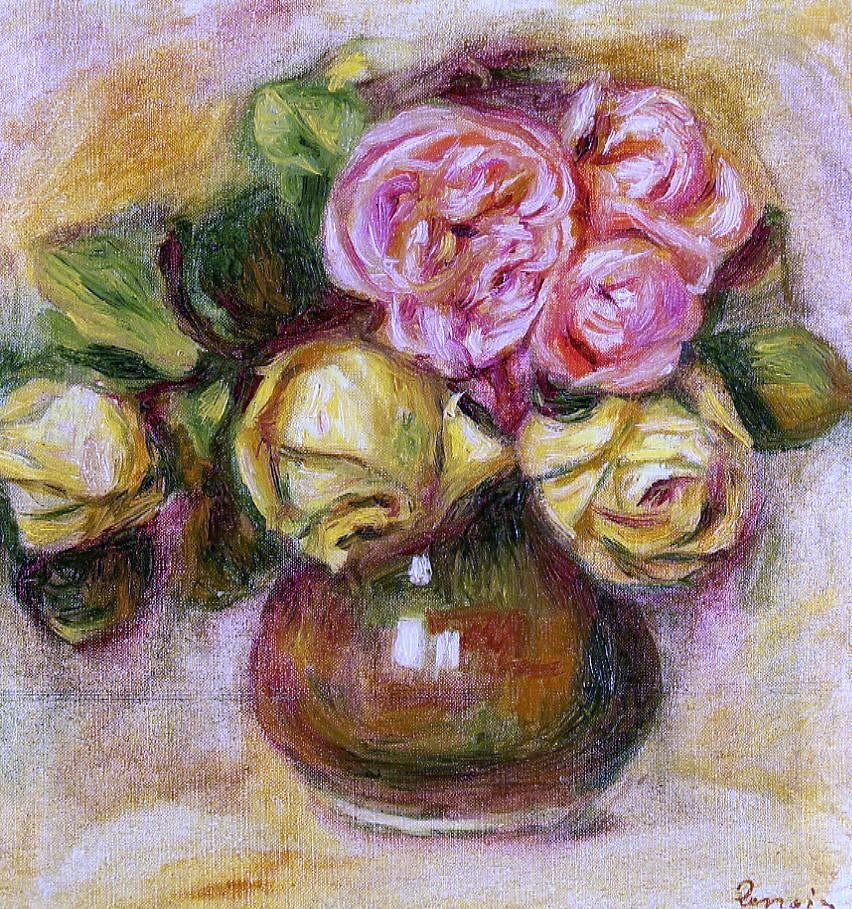 Pierre Auguste Renoir Vase of Roses - Hand Painted Oil Painting