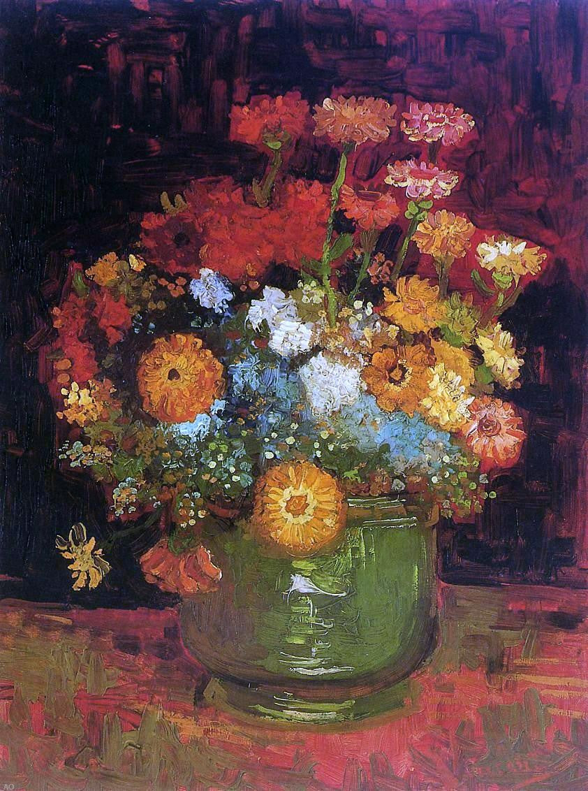 Vincent Van Gogh Vase with Zinnias - Hand Painted Oil Painting