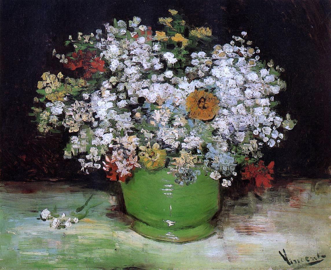 Vincent Van Gogh Vase with Zinnias and Other Flowers - Hand Painted Oil Painting