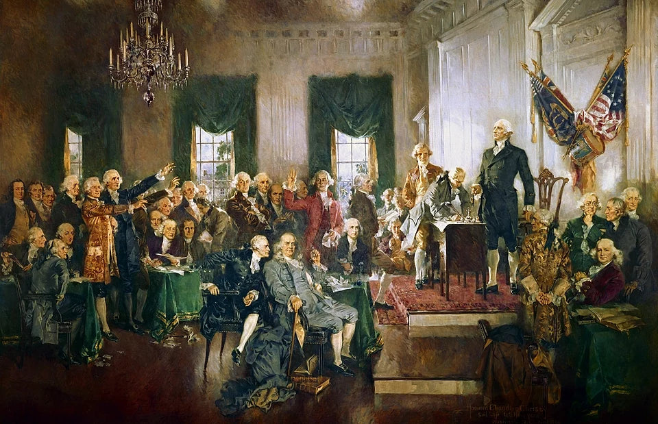 Scene at the Signing of the Constitution of the United States by Howard Chandler Christy - Hand Painted Oil Painting on Canvas