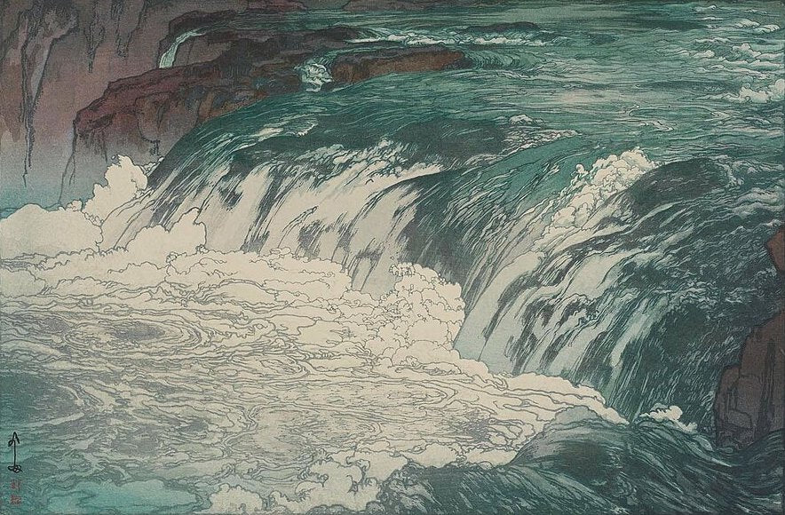 Hiroshi Yoshida Rapids at the Upper Reaches of Tone River - Hand Painted Oil Painting