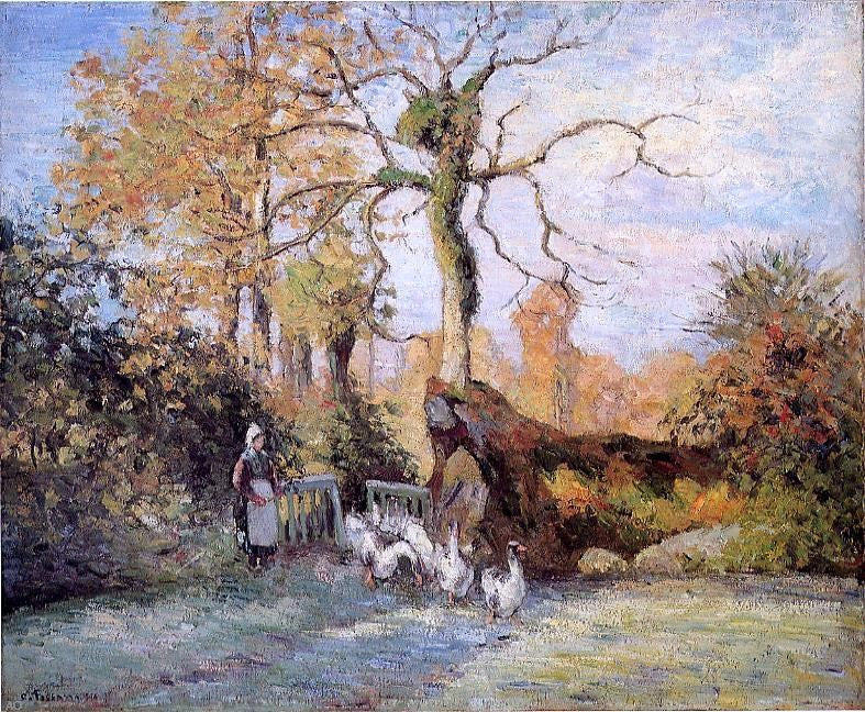 Camille Pissarro The Goose Girl at Montfoucault, White Frost - Hand Painted Oil Painting
