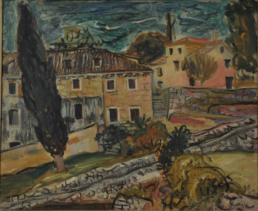 Petar Dobrovic Landscape with Cypresses, Dalmatia - Hand Painted Oil Painting