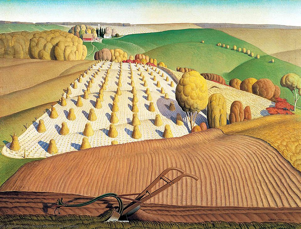 Grant Wood Fall Plowing - Hand Painted Oil Painting