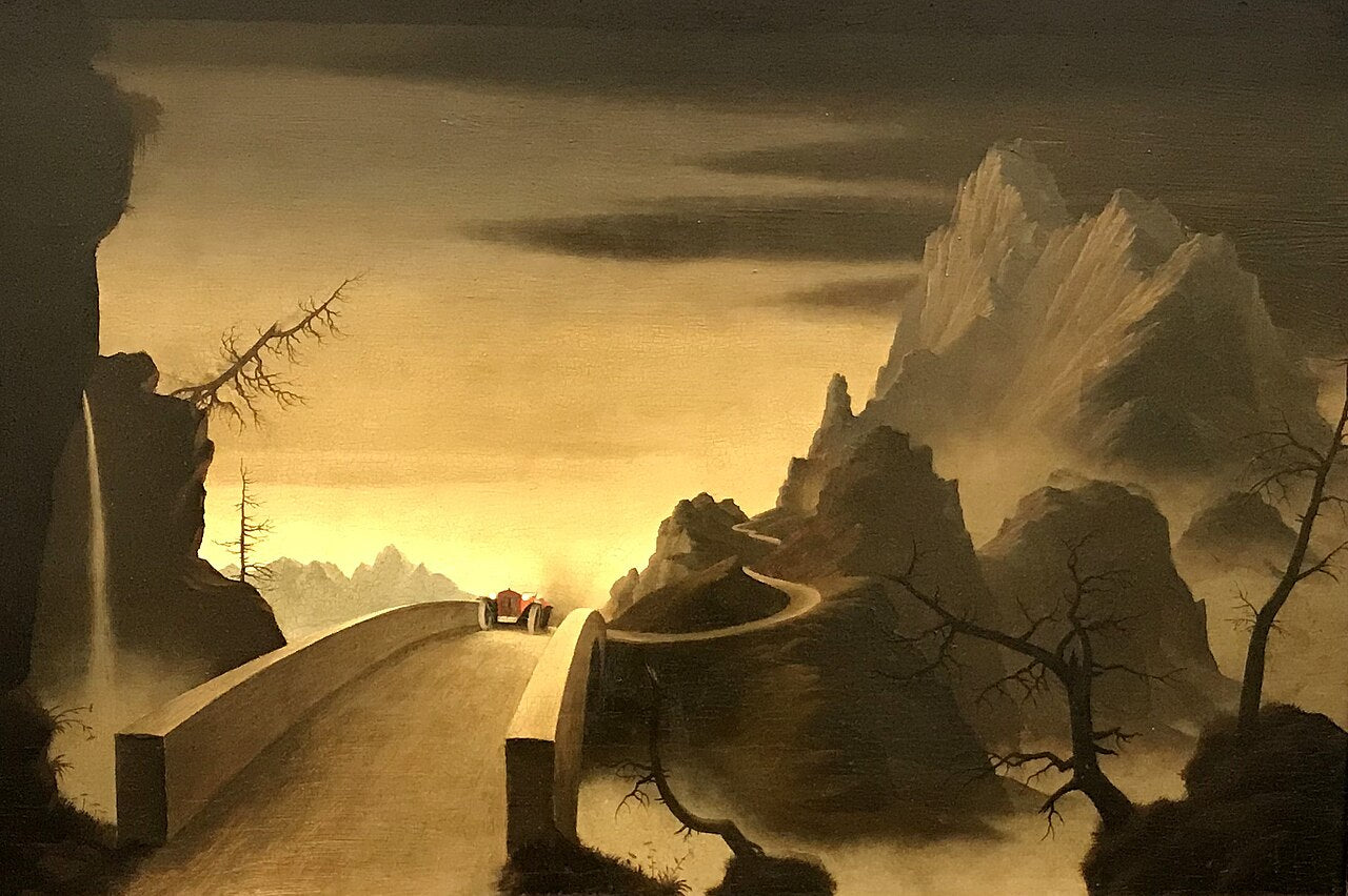 Franz Sedlacek Mountain Landscape with Automobile - Hand Painted Oil Painting