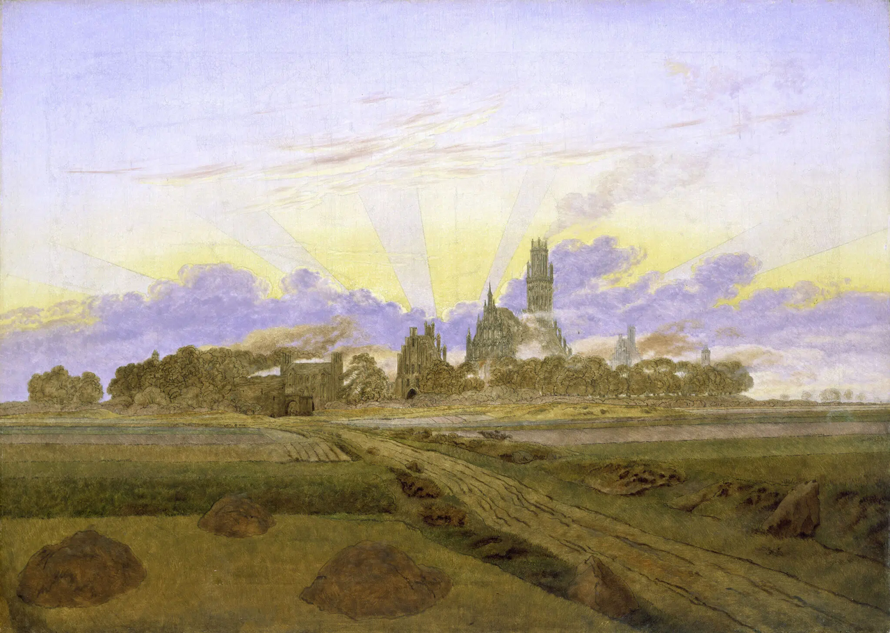 Caspar David Friedrich Neubrandenburg Burning - Hand Painted Oil Painting