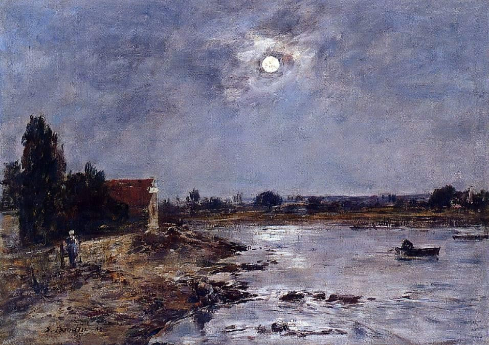 Eugene-Louis Boudin The Banks of the Touques - Moonlight - Hand Painted Oil Painting