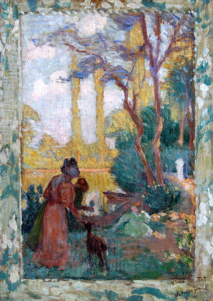 Henri Lebasque Young Woman and Children in Park - Hand Painted Oil Painting