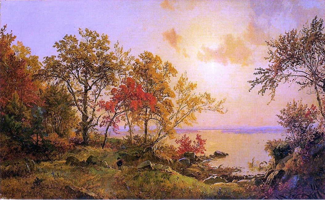 Jasper Francis Cropsey Autumn Landscape - View of Greenwood Lake - Hand Painted Oil Painting