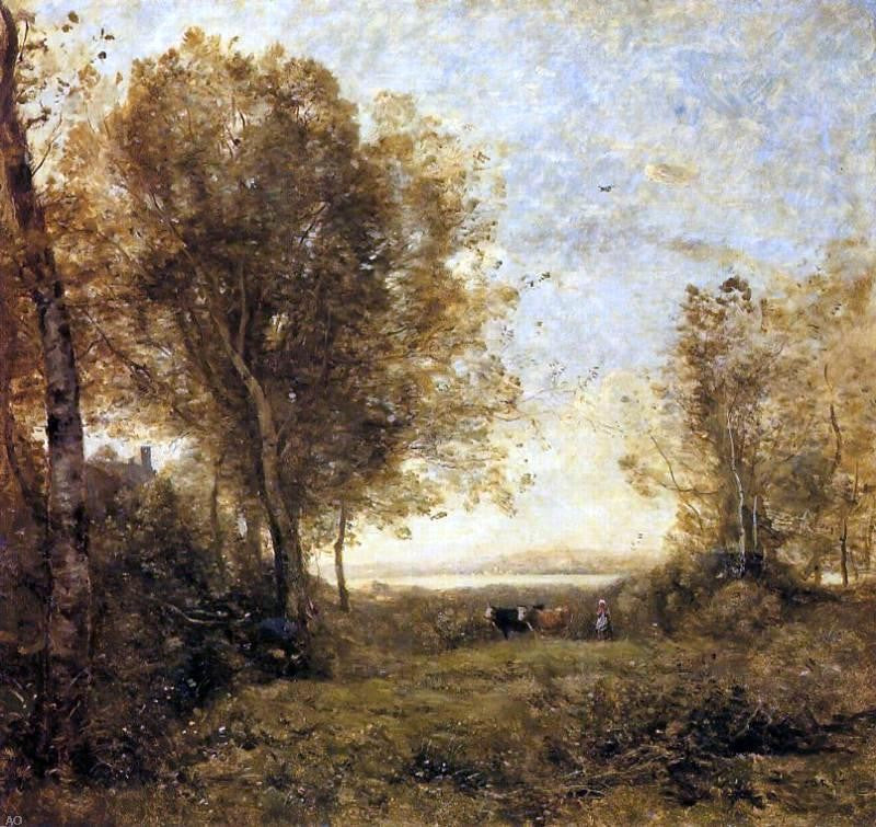 Jean-Baptiste-Camille Corot Morning - Woman Hearding Cows - Hand Painted Oil Painting