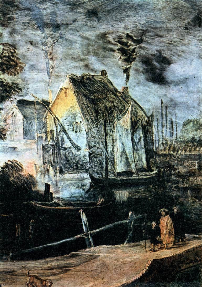 Joos De Momper Village at Full Moon (detail) - Hand Painted Oil Painting