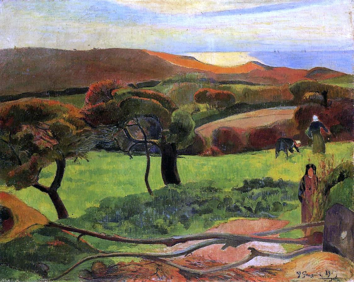 Paul Gauguin Breton Landscape - Fields by the Sea (also known as Le Pouldu) - Hand Painted Oil Painting