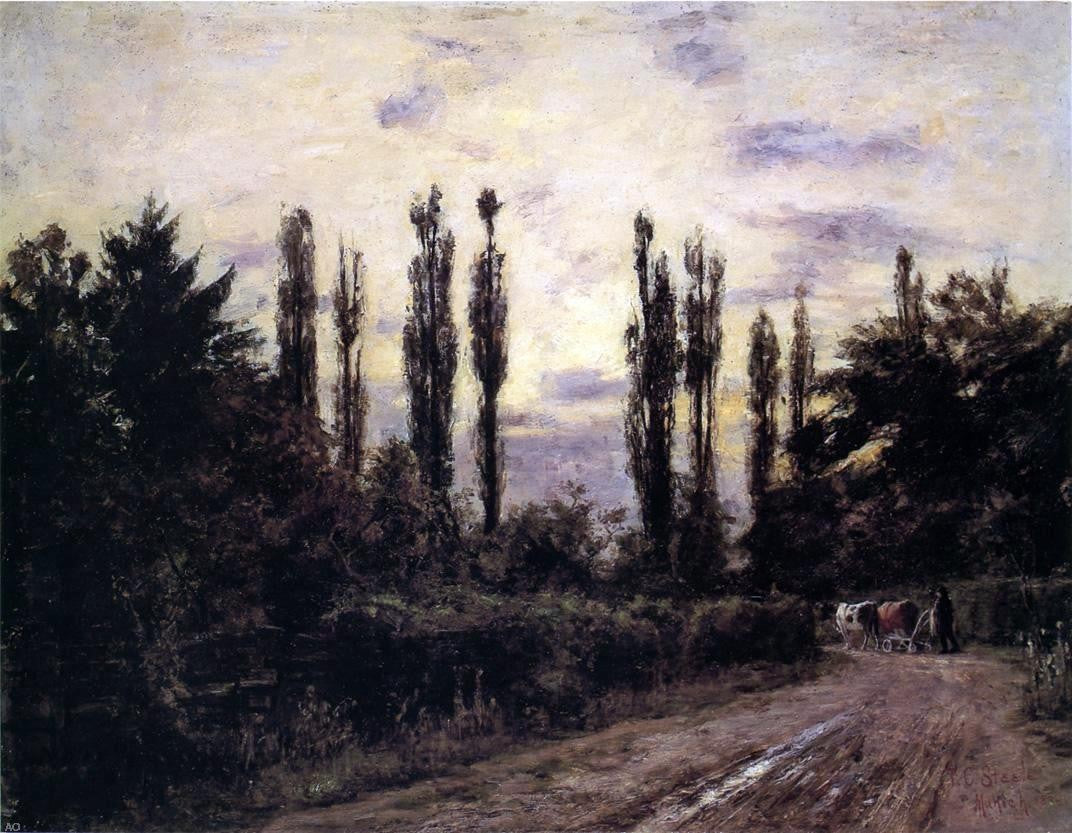 Theodore Clement Steele Evening, Poplars and Roadway near Schleissheim - Hand Painted Oil Painting